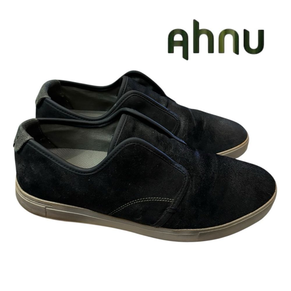 Ahnu Men s North Beach Black Suede Leather Slip On Sneakers 11